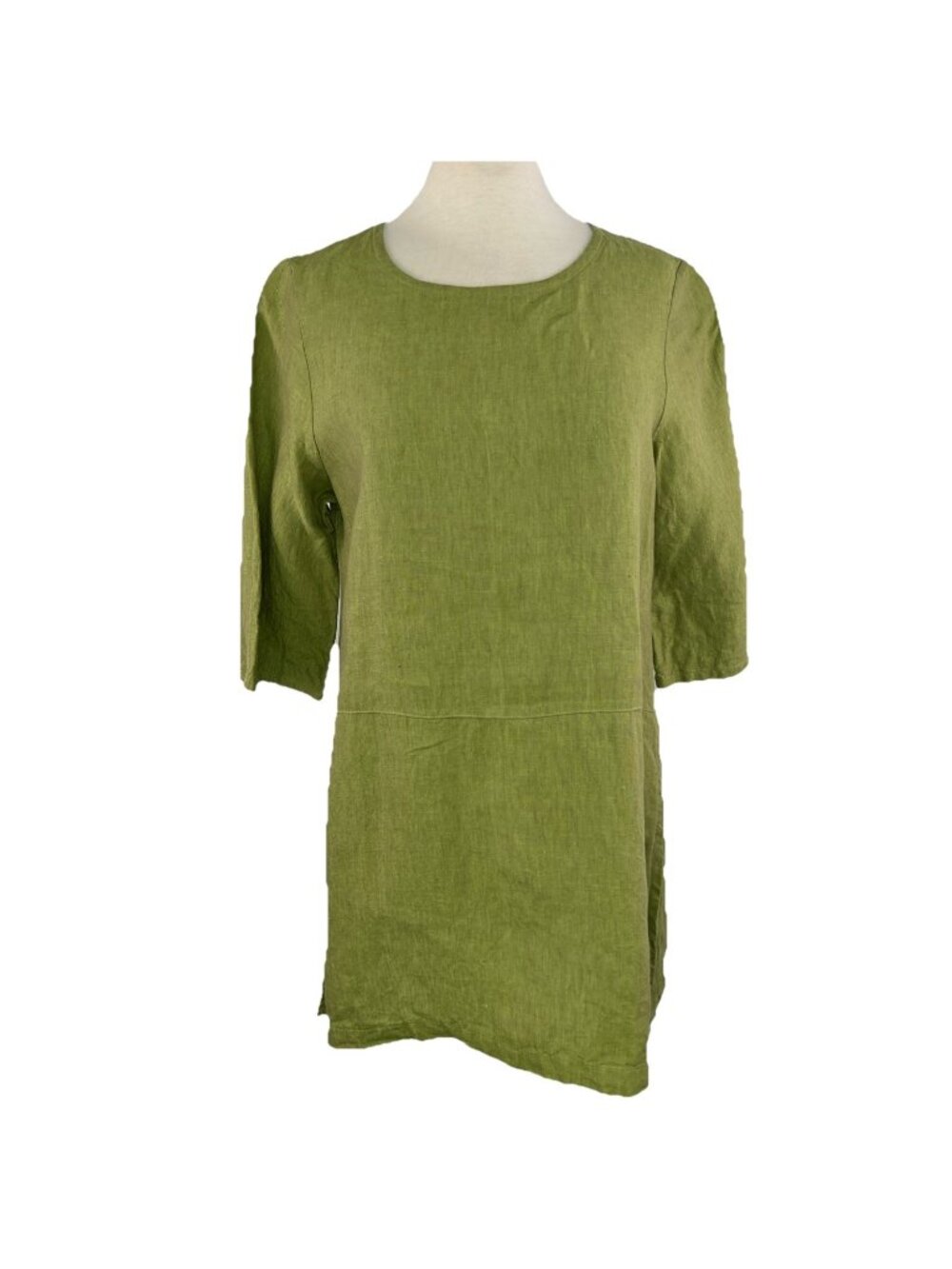 Bryn Walker XS 100% Linen Tunic Shirt Womens Green Lagenlook Minimalist Runs Lrg